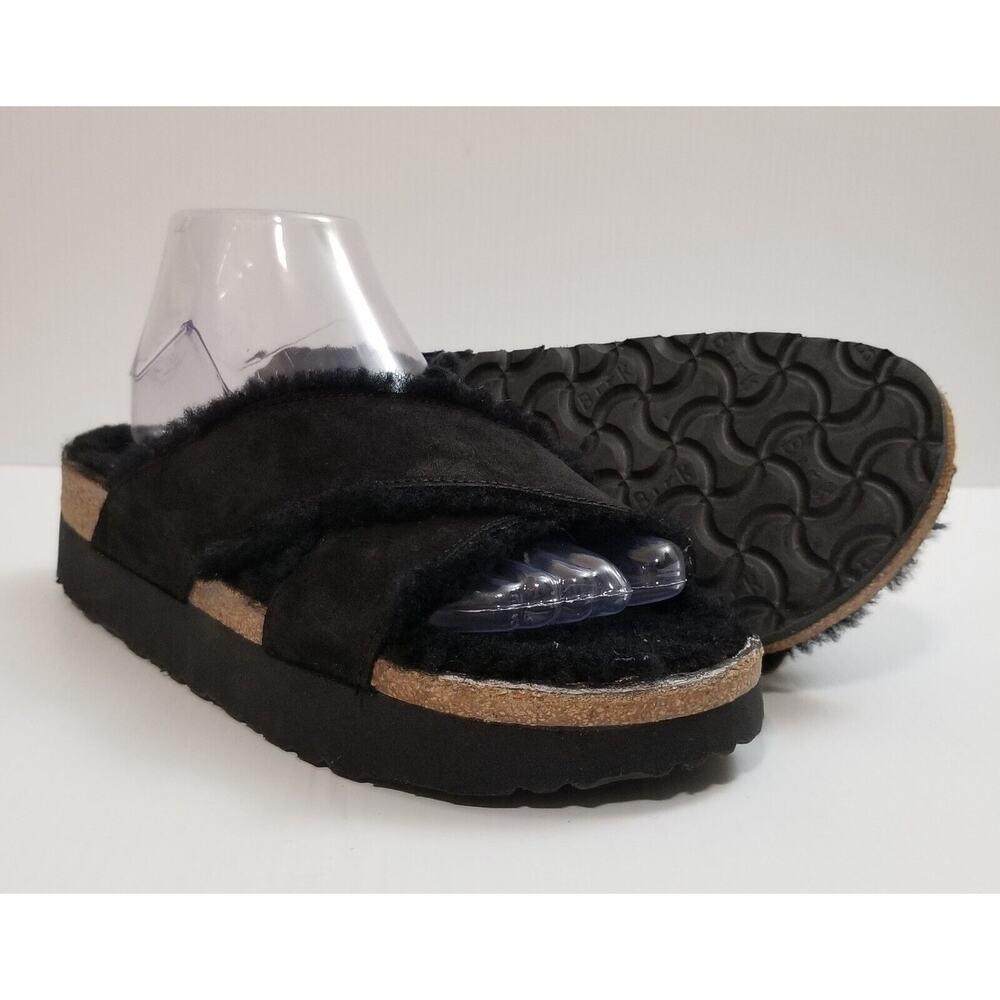 Papillio by Birkenstock Daytona Shearling Sandal Black Fuzzy Slide Sz EU 39 US 8 - Picture 5 of 13